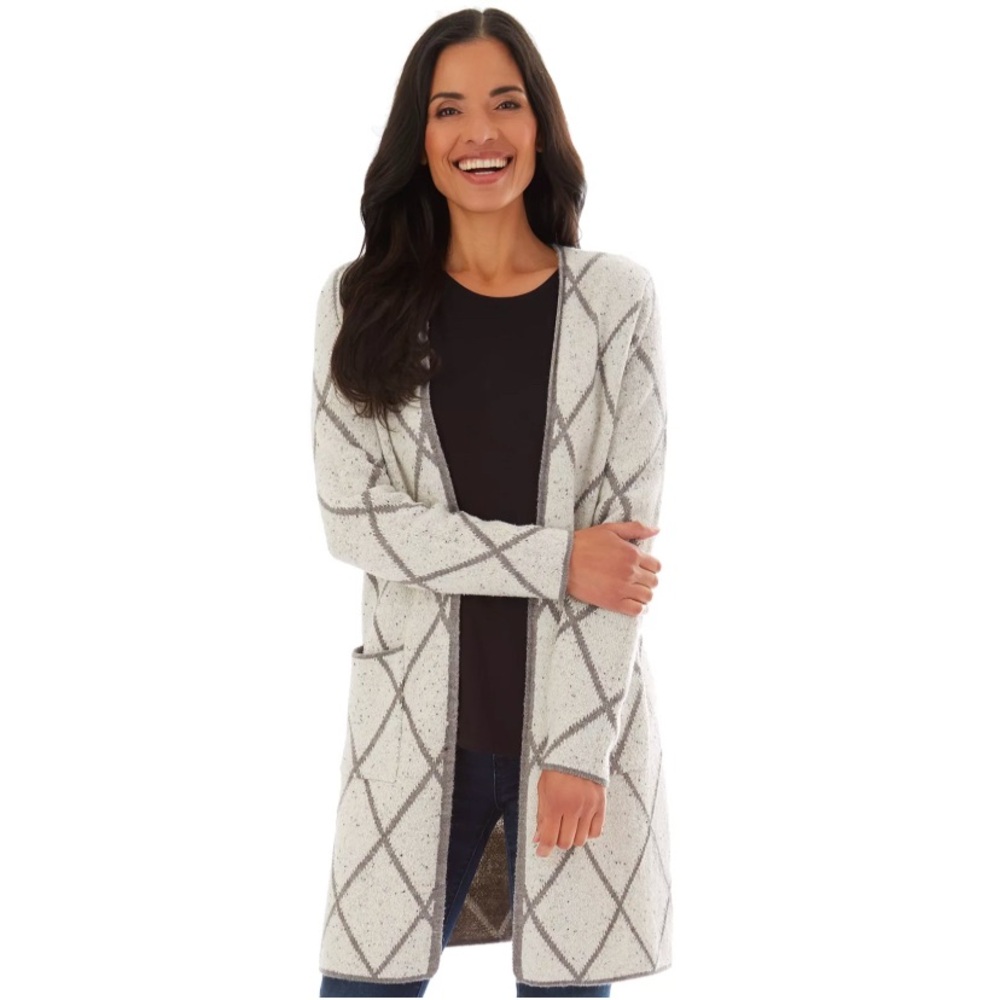 Gray Diamond Pattern Cardigan Sweater Women’s XL - Picture 1 of 13
